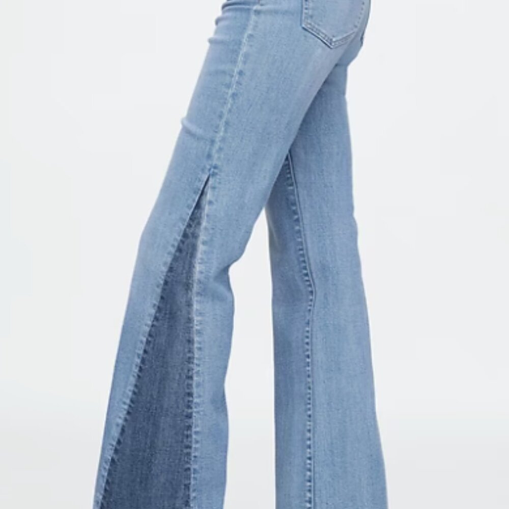 High rise patched 70’s flare jeans
